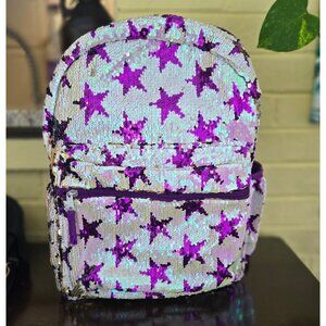 Magic Sequin Backpack  16" Silver Purple Star Pattern Flips To Gold Black